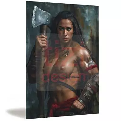 Metal Tin Poster  Canvas Topless Native American Indian Muscles Warrior 30374 • £49.99