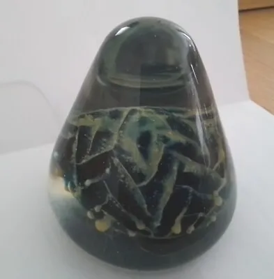 Cone Shaped Paperweight Signed Mdina Green Lines On  Black Mound Smooth Base VG • £2.50