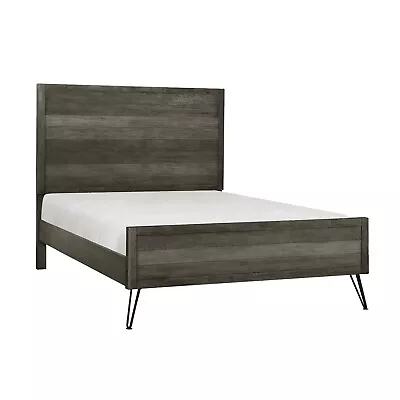 3-tone Grey Rustic Mid Century Mod Acacia Wood Plank Design Queen Bed Furniture • $699