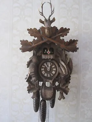 😊 Germany Black Forest Hunter-style 8-day Cuckoo Clock Music Box Dancers 3pt8 • $499.88