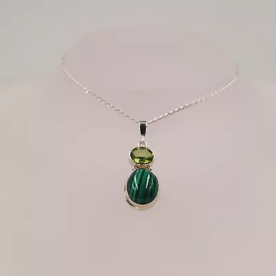 Peridot Malachite Pendant Semi Precious Handmade Gemstone Jewellery • £36.95