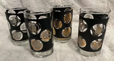 Vintage 2 Libbey Black And Gold Coin + 2 Of The Same Unmarked Bar Glasses • $15.99