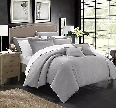 Chic Home Khaya Down Alternative Jacquard Striped Comforter Set King Silver • $118.32