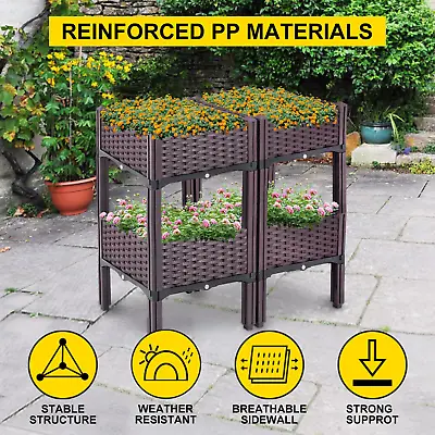 Raised Garden Bed Flower Box Kit Brown Rattan Style Grow Planter Care Box Raised • £110.21