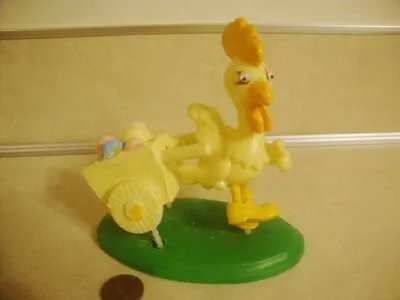 Vtg EASTER Decoration ROOSTER Chicken Pulling EGG CART Plastic Blow Mold Style! • $15.50