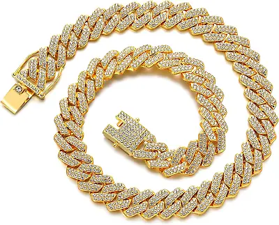 Cuban Link Chain Mens Iced Out Miami Cuban Necklace Cubic Zirconia • $24.99