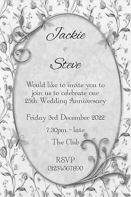 50 Personalised Silver 25th Wedding Anniversary Invitations Invites • £15