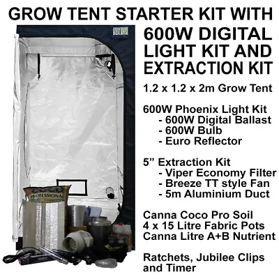 600W 1.2m Grow Tent Kit Inc Digital Grow Light & Full Extraction Kit • £249.99