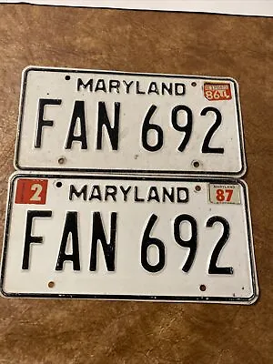 1986 Maryland License Plates Matching Set Black & White Fan-692 • $13.59