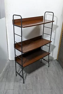 Vintage Mid Century Modern Black Metal & Wood Modular Bookcase String Shelf N47 • $405