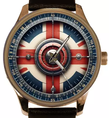 Rare Union Jack England Flag Denim Finish Solid Brass Mens Classic Casual Watch • £113.35