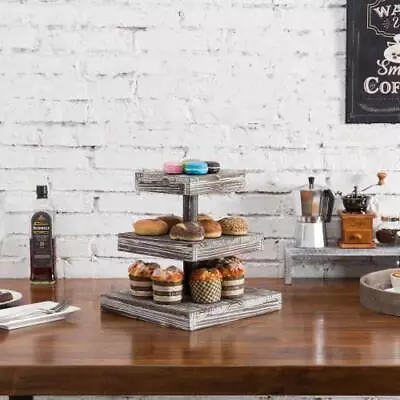 £38.81 • Buy 3-Tier Torched Wood Cupcake Stand, Dessert Appetizer Serving Tray Tower