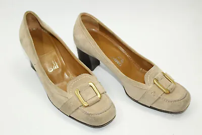 SALVATORE FERRAGAMO Women Shoes Sz 7.5 Europe 38 Beige Suede Leather S8586 • $119.99