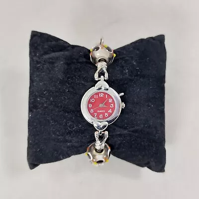 Charm Bracelet Watch Ladies Silver Tone Red Dial Multi 12 Charms Quartz Working • £6.95