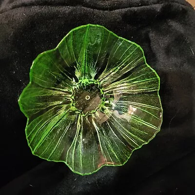 Vintage Swedish Maleras- Mats Jonasson Neon Green Crystal Glass Bowl - Anemone  • £9.99