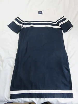 Next Pretty Black & White Nautical Sailor Themed 55% Linen Summer Dress Uk 10 • £6.99