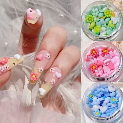 1 Box Mixed 3D Nail Arts Charms Resin Love Heart Flower Nail Art Decorations DIY • $2.21