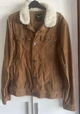 Men’s Tan Corduroy Jacket Faux Sheepskin Fur Collar Size S 40” New Brave Soul • £15.99