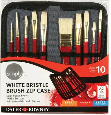 Daler Rowney Simply Oil White Bristle Brush Zip Case Set Of 10 Brushes • £9.97