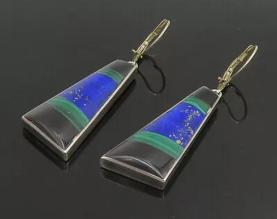 DESIGNER 925 Silver - Vintage Lapis Lazuli Malachite & Onyx Earrings - EG11696 • $83.14