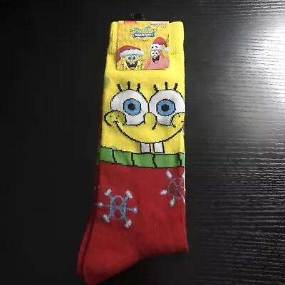 Christmas Spongebob One Pair Men's Novelty Crew Socks! New With Tags! • $4.18