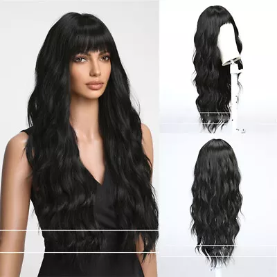 Wig Full-Head Wig Fringe Black Forever Young Fashion Big Wave Long Curly Hair • $20.95