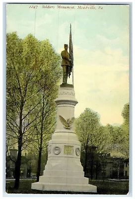 C1910's View Of Soldiers Monument Meadville Pennsylvania PA Antique Postcard • $19.95