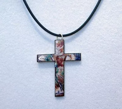 Mossy Oak Breakup True Timber Real Tree Ap Camo Cross Necklace Choker Pendant • $15.59