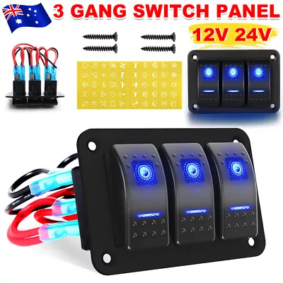 3 Gang 12V Switch Panel Rocker Control Blue LED ON OFF Toggle For Boat Marine RV • $20.59