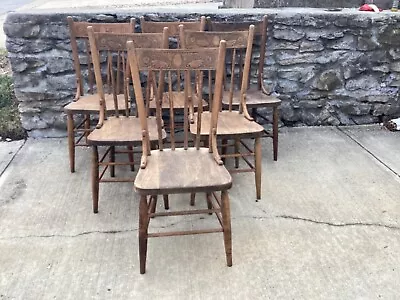 Six Antique Pressed Back Chairs • $275