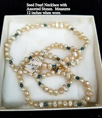 NWT Les Bernard #71 Vintage Seed Pearl Necklace W/ Blue Stones Measures 12 Inche • $19.95