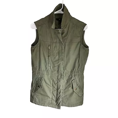 H&M Sz 6 Women's Cargo Casual Military Utility Safari Vest Cotton Olive Green • $14.89