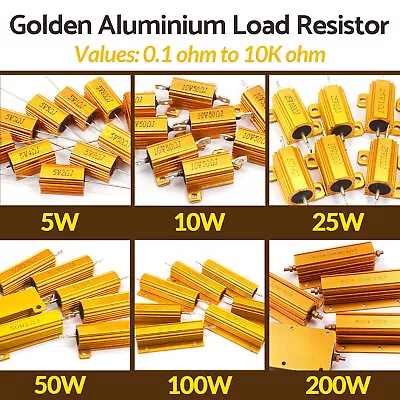 5W/10W/25W/50W/100W/200W Golden Aluminium Load Resistor Wirewound 207 Values • £15.18
