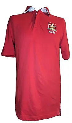 Wales Rugby Heritage Rugby Polo Shirt Top Cotton Size Medium Red • £11.99