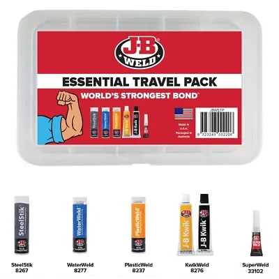 JB Weld Essential Travel Pack Kit 5 Products SteelStik WaterWeld PlasticWeld J-B • $41.50