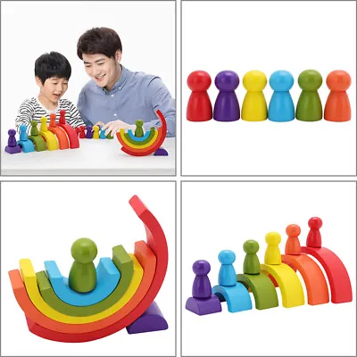 £9.39 • Buy Rainbow Building Wooden Stacking Blocks Baby Toddler Educational Montessori Toys