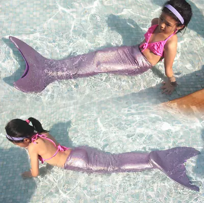 Kids Girl Sparkle Swimming Mermaid Tail Swimmable Mermaid Tail Flippers Swimwear • $16.99