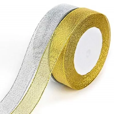 £1.75 • Buy Gold / Silver Glitter Sparkle Organza & Satin Ribbon 3mm 6mm 10mm 12mm Xmas Gift