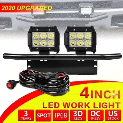 23'' Bull Bar Bumper License Plate Mount Bracket + 4inch LED Lights Spot +Wiring • $49.99