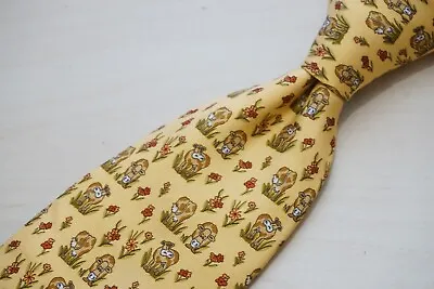 Salvatore Ferragamo Animal Print Cow Corn Yellow 100% Silk Tie Made In Italy • $154.28