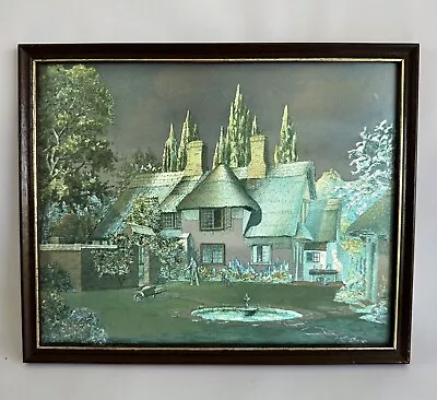 Vintage Framed Dufex Foil Picture Country Cottage House Thatch Roof F.J. Warren • $19.89