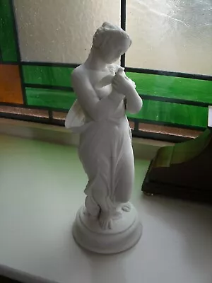 £10 • Buy Alabaster Statue Beautiful Girl With Dove, Greek? Height 25 Cms
