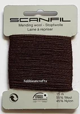 CHOCOLATE  Scanfil Thread For Darning & Mending - 55% Wool 45% Nylon 15 Metres • £2.05