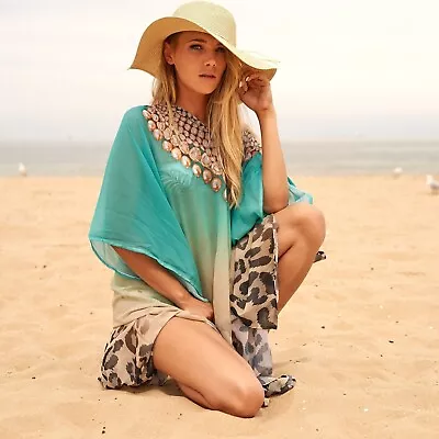 Silk Kaftan For Women Long Caftan Resort Wear Vacation Beach Dress - SK05 • $56.06