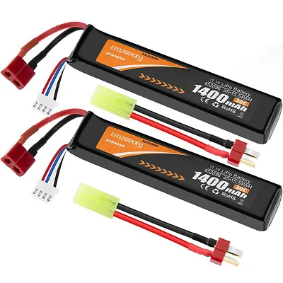 2x Airsoft 11.1V 1400mAh 30C LiPo Stick Battery With Dean Style Connector T Plug • £22.79