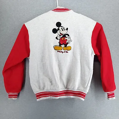 Vintage Disney Mickey Jacket Mens Large Red White Varsity Letterman Snap Button • $59.97