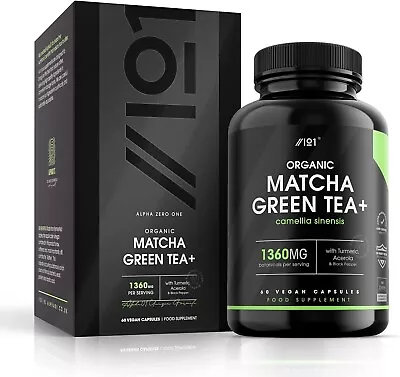 Organic Matcha Green Tea Extract 1360mg - 60 Capsules - Boosted With Turmeric A • £13.50