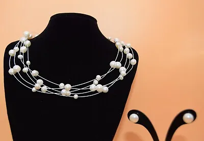 Stunning 17-Inch White Illusion Pearl Necklace With Earrings - BNIP • £29.99