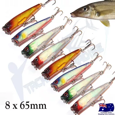 $14.95 • Buy 8x Fishing Lures Hardbody 65mm Whiting Popper  Bream Flathead Poppers Topwater 