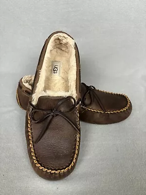 UGG  Olsen  Tan Leather Sheepskin Moccasin Men's Slippers BROWN US 11 NWOB • $49.99